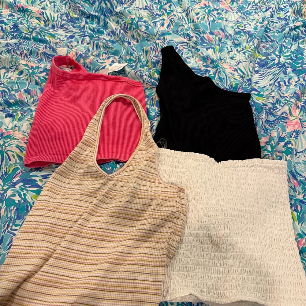 Red and Black Asymmetrical Smocked Crop Tank Top